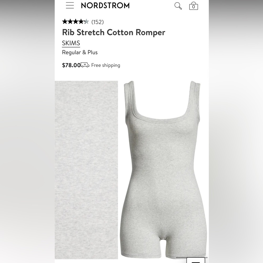 Skims heather grey rib stretch cotton romper